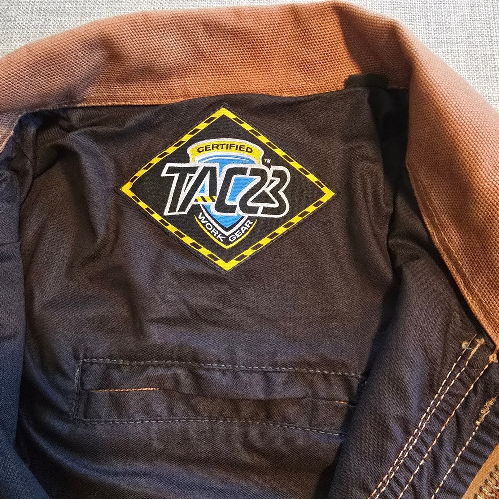 TAC 23 Work Gear Flame Resistant FR Canvas Jacket Brown Mens L HRC-4 TAC-TEX